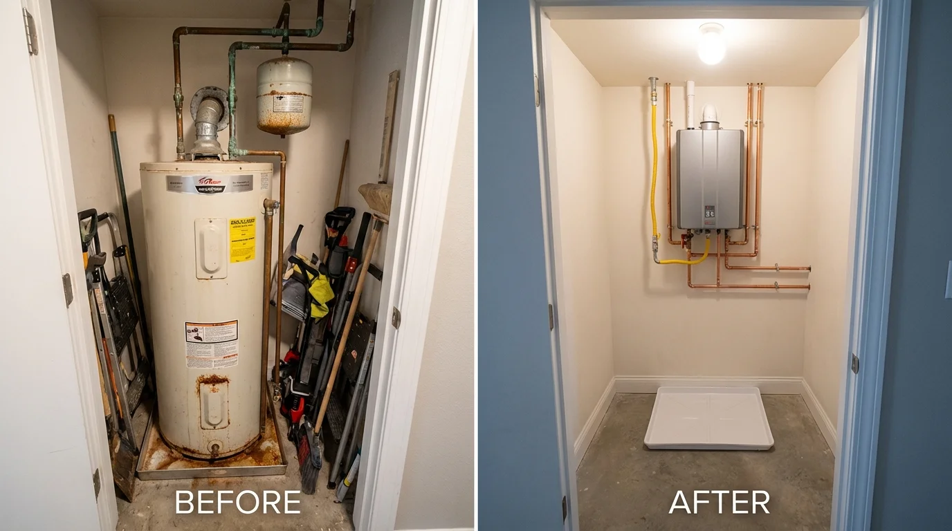 Tank water heater versus wall-mounted tankless unit comparison for Weed, CA homeowners