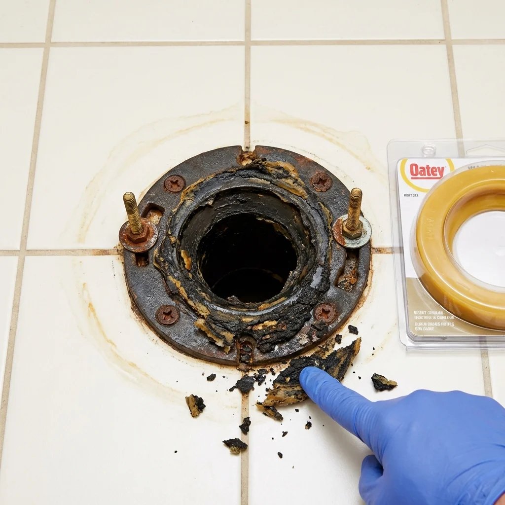 Failed wax ring showing water seepage at the base of a toilet in a Weed, CA home