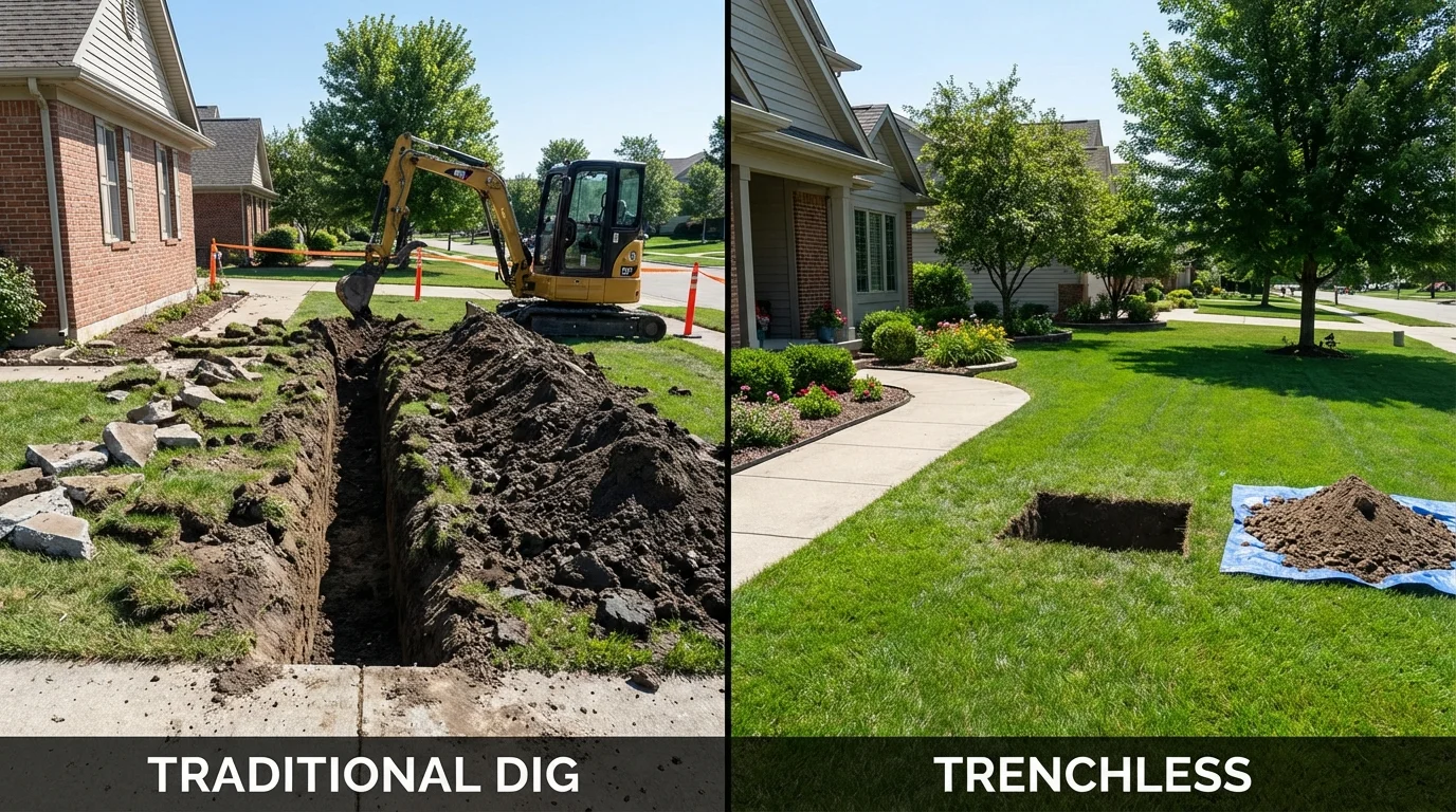 Trenchless sewer repair with minimal yard damage versus traditional excavation in Weed, CA